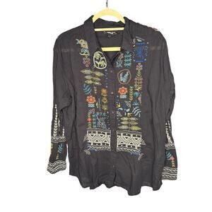 Johnny Was Workshop Scara Oversized Yoke Shirt in Black Women's Size XL
